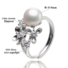 Flower shape Pearl Rings For Women’s 8-9mm White Natural Freshwater Pearls 100% 925 Sterling Silver Rings Fine jewelry