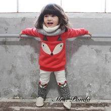 Retail 2016 Spring style Infant clothes Thicken Clothing sets Red Fox 2pcs(Full Sleeve + Pants) Baby girls clothes Free Shipping