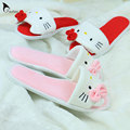 TASTIEN Soft Plush Bow Hello Kitty Slippers Women Shoes Indoor Girl Loafers Cartoon Pantuflas Pantofole Donna