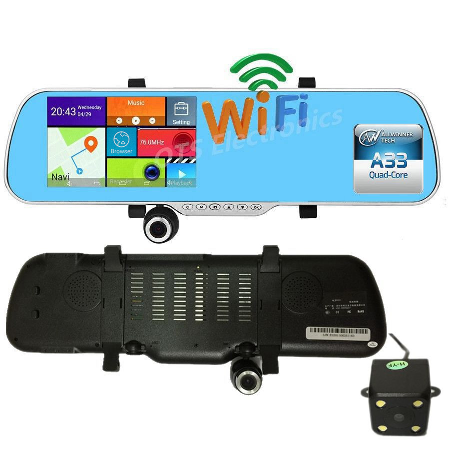 Latest 5 inch GPS Android Mirror GPS DVR Rear View Camera Allwinner A33 Quad Core Dual Camera WiFi Internet Touch Screen Mirror
