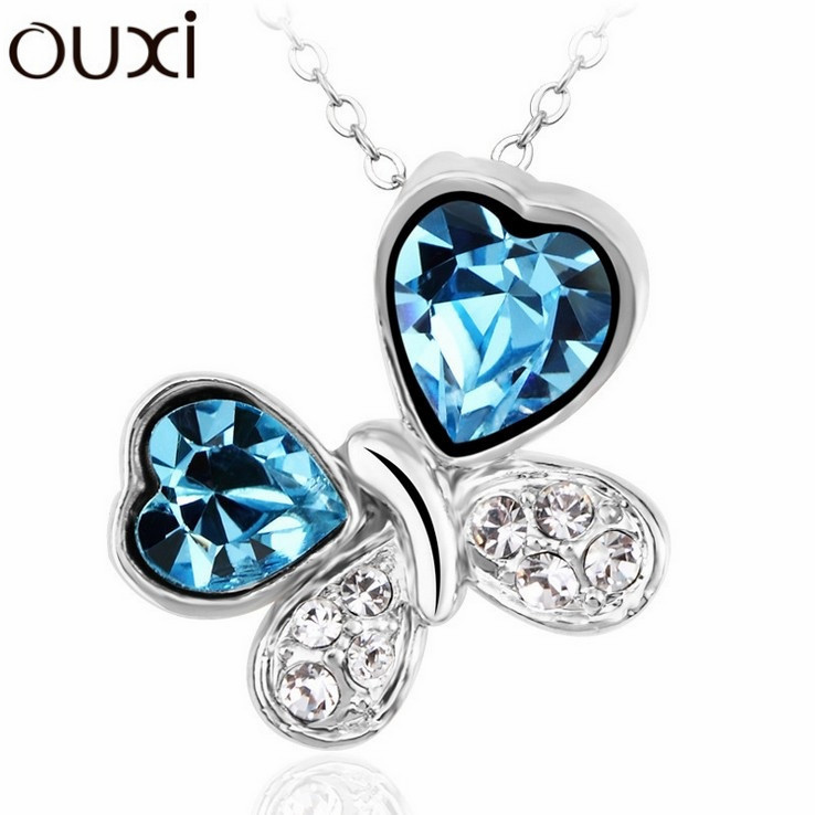 Big Coupon Discount Women Necklace Pendant Crystal Jewelry Collar Butterfly Jewlery Collares White Gold Plated OUXI