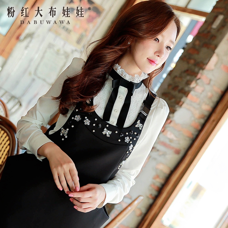 Female shirt Pink Doll fall 2015 dress lace new slim bow long sleeved blouse
