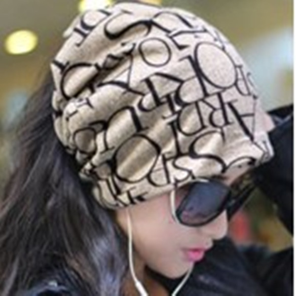 Newest Fashion Korean Women Classic Hip Hop English Letter Multi Purpose Baggy Hat Unisex Scarf Beanie