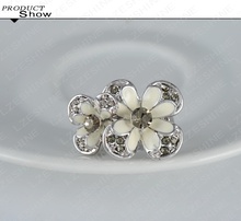 Lovely White Enamel Flower Ring Platinum Plated Oil Drip Ring With SWA Elements Austrian Crystal 29