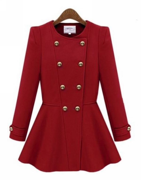 2014 Women Winter Slim Pleated Waist OutWear Double Breasted Trench Jacket Coat Tops Overcoat Red/Navy/Apricot XS/S/M/L
