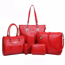 6 PCS/Set Crocodile skin leather Women Bag Stone Women Handbag Shoulder del bag Women Messenger Bag Wallet Patron del cocodril