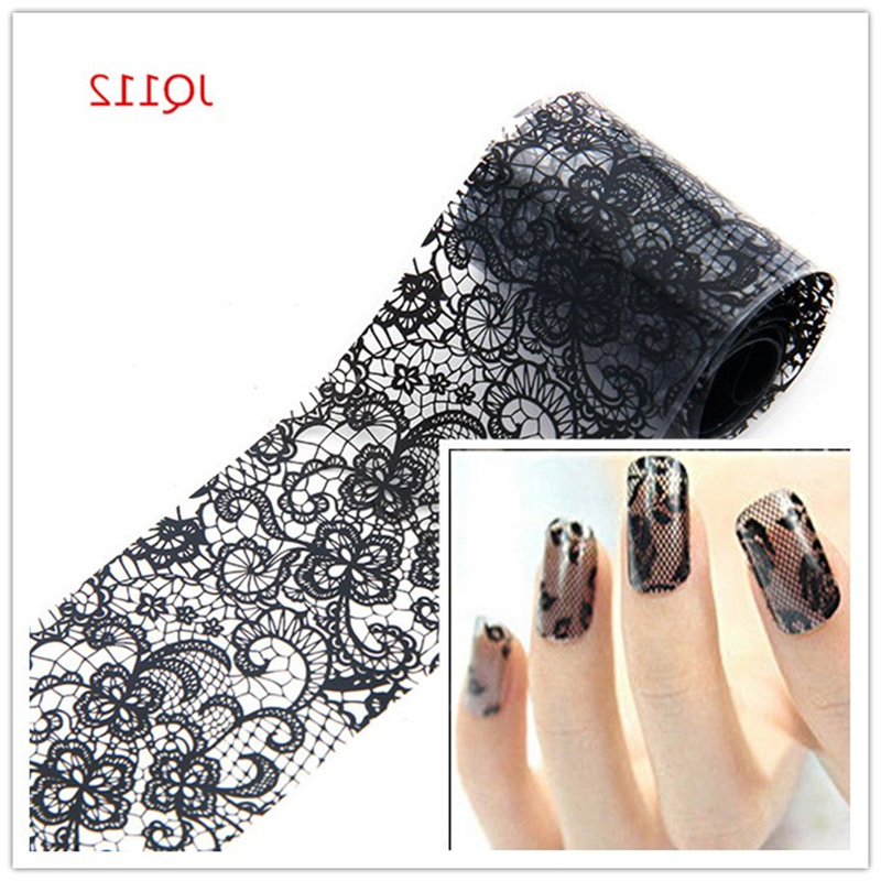 Beauty Black Lace Transfer Foil Nail Sticker Nail Decals DIY Wraps Manicure Tools French Tips Free