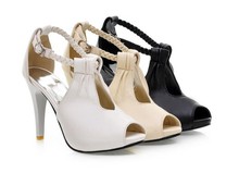 2014 summer new high-heeled shoes fish head waterproof sandals hollow buckle OL women’s high heels Large size women shoes