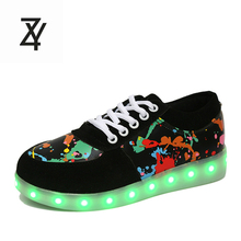 2016 Simulation Led Shoes for Adults Fashion High Quality Unisex LED Luminous Shoes Men & Women Casual Graffiti Shoes Female 070