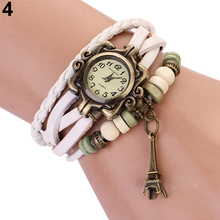Fashion Vintage ladies women watches Eiffel Tower Leather Bracelet Quartz Watch 14CP