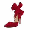 New Women Plus Size Big Bow Tie Pumps Butterfly Pointed Stiletto Pointed Toe Woman Wedding High