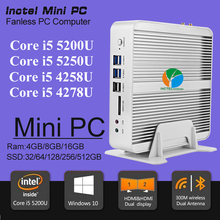 Business fanless mini pc i5 4258u 5200u 5250u with 300M WIFI linux computer