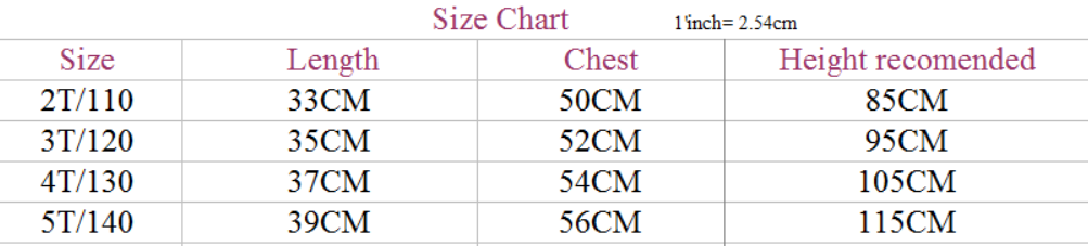 Hello Kitty Size Chart