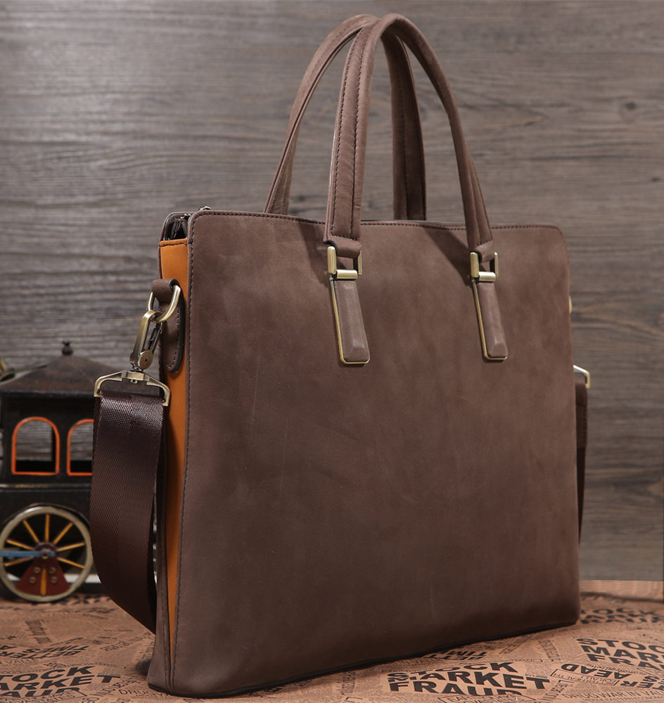 TIDNG Nubuck Leather Briefcase For Men Top Quality Design Handbag Simple Genuine Leather Tote Bag 11323