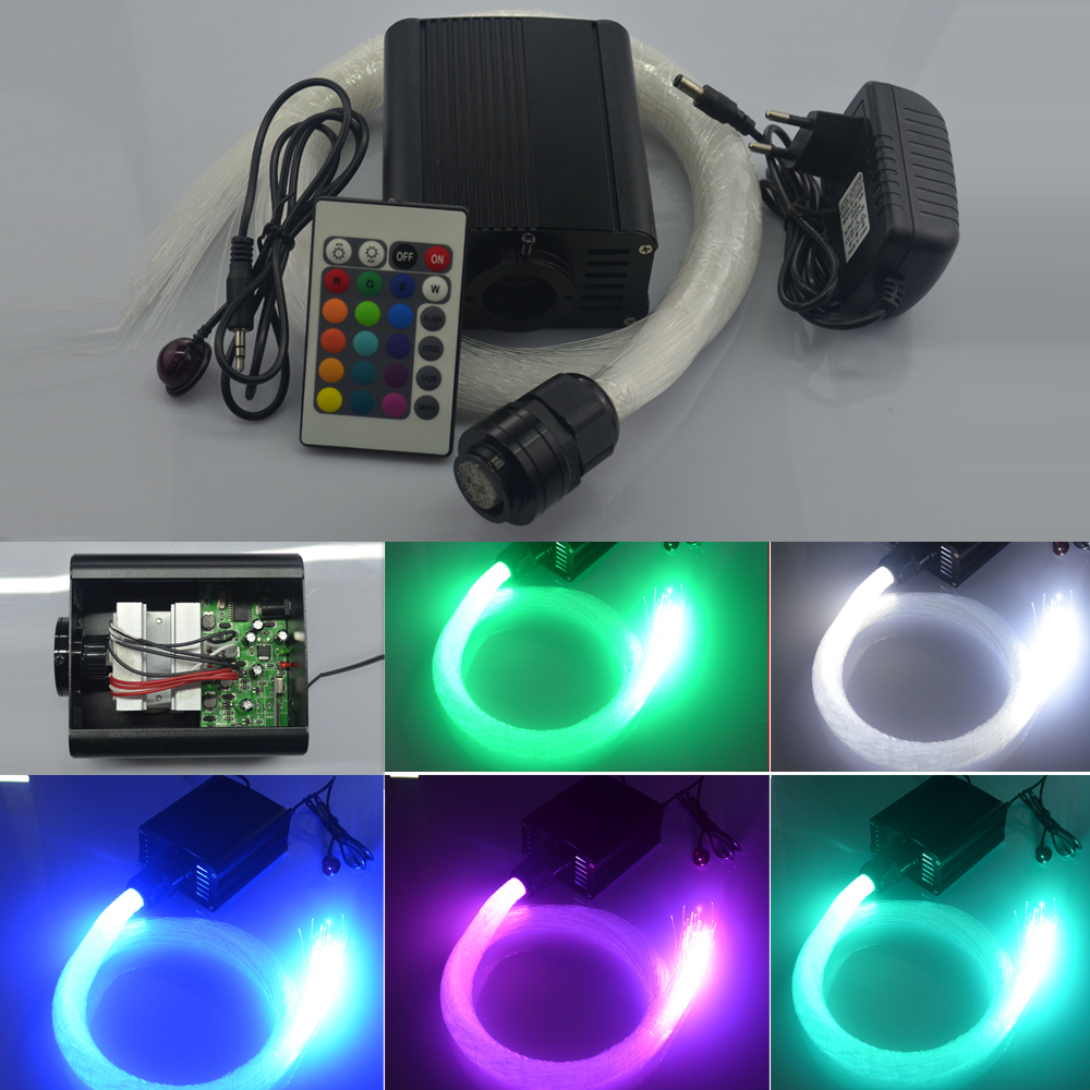 Фотография RGBW  color  LED plastic Fiber Optic Star Ceiling Kit Light 250pcs 0.75mm 2M+16W RGBW optical fiber Lights Engine+24key Remote