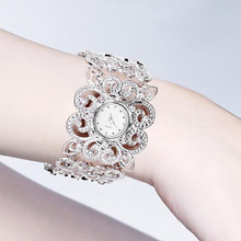 Women Lady Quartz Wristwatch Rhinestones Silver Plated Alloy Bangle Wrist Watch