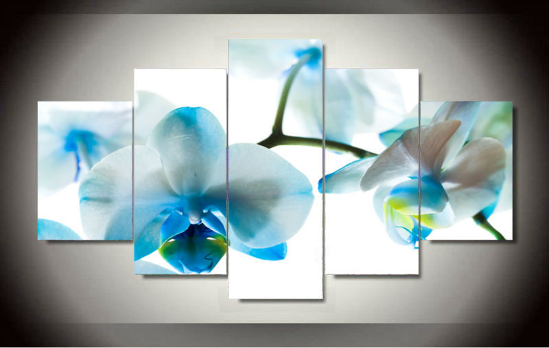 Modern Wall Art Home Decoration Printed Oil Painting Pictures Canvas Prints Beautiful Light Blue Orchids Unframed 5 Pieces/Set