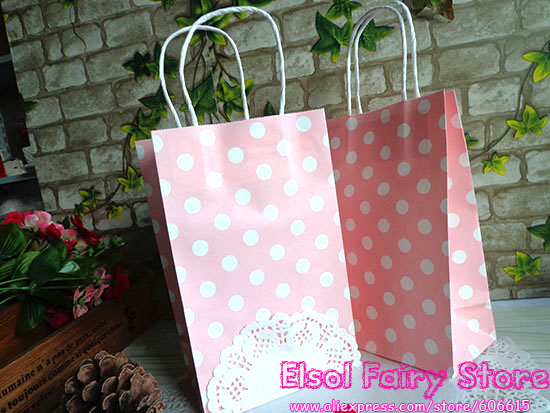 with Dots kraft gift  Light bag Pink(20pcs/lot)  Polka paper pink bag,Paper paper bags kraft