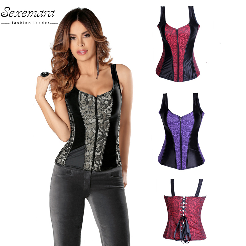 Waist fashion Corset Lace Satin Stitching Zipper Halter Corsets Body