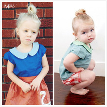 Bebe 2016 Baby Girls Summer T-shirt Kids Cute Peter pan Collar Tops Toddler Infant Blouse Children Girl Clothes Costume