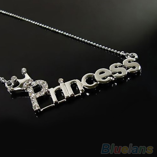 Fashion Crystal Words Letters With Crown Clavicle Chain Pendant Necklace Jewelry 2MV5