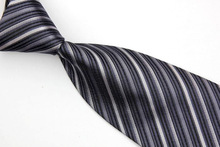 NT0434 Gray White Striped Smooth New Jacquard Woven Classic Silk Polyester Man s Business Luxury Tie