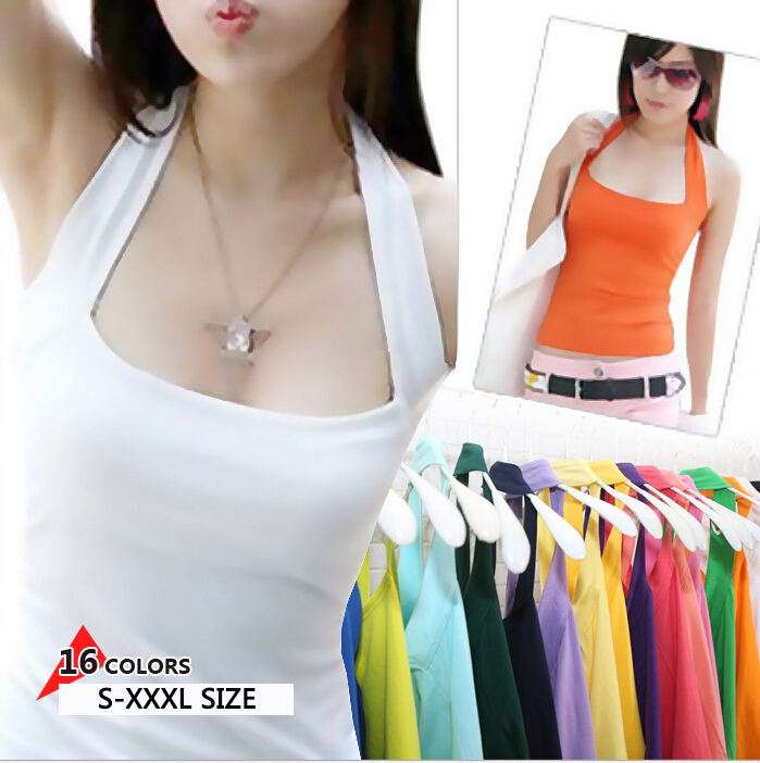 women Halter Solid Cotton Large size Candy colors Slim Fit Slimmer Sexy Suspenders Vests Camisole tank