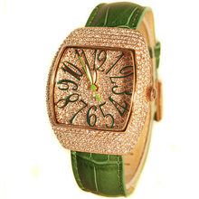 fashion ladies women full diamond genuines leather wristwatch quartz watch