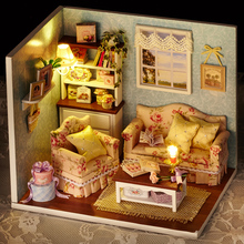 DIY Handmade Wooden Miniature Girl Doll House Room Box Toy DIY Kids Lighting Dollhouse Kit Furniture Dolls Houses Happy Series