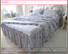 light grey mint color flower bedding 4pcs set cotton laciness bed skirt rose marry home bedding double bed size luxury wedding