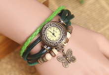 Direct selling selling new retro woven calfskin leather bracelet watch fashion ladies watch 6 Color Butterfly