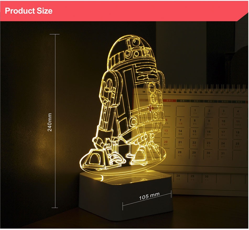 CNHIDEE 3D Visual Led Night Lights for Kids Robort R2 Touch Table Lampara as Besides Lampe for Star war Fans (5)