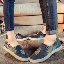 2016 breathable lovers denim canvas shoes female dawdler wrapping foot canvas shoes female single shoes