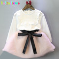 Spring Autumn Kids Girls Outfits Bow Waistband Toddler Girl Boutique Clothing Tops Skirts 2pcs Baby Suit