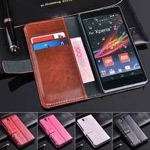 Luxury Stand Wallet Design PU Leather Case for SONY Xperia Z L36h C6603 C6602 Carzy Horse Veins Leather Cover With Card Slot