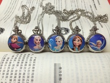 1pcs Lovely kids Cute Princess Anna Elsa Cartoon Watch Children Pocket Watch High Quality quartz Chain Necklace watch