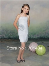 Free Shipping Cute Spaghetti Strap Sheath Satin Pleats Handmade Flower Girls’ Pageant Dress PD055