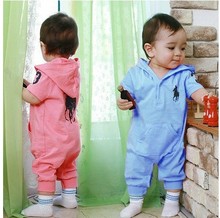 Retail 2015 Baby Polo Romper baby One-Piece romper with hat Hooded short  sleeve boy&girl polo kids sets summer jumpsuit