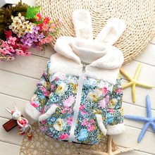 2015 girls warm coat baby winter long sleeve flower jacket children cotton padded clothes kids christmas