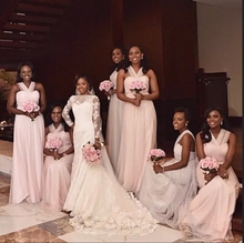Vestido Madrinha A Line Halter Neck Open Chiffon Simple Cheap Maid of Honor Dresses For Weddings African Pink Bridesmaid Dresses