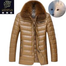 PU leather men short of genuine fox fur collar down jacket men’s Midlife men’s thick coats down jacket winter
