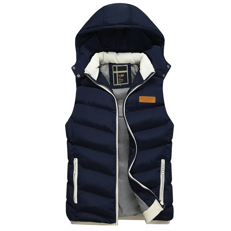 2015 New Casual Hooded Winter Vest Men High Quality Slim Cotton-padded Men Vest Jacket US Size XS to L