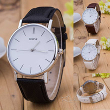 Luxury Geneve Silver Stainless Steel Round Dial PU Leather Quartz Business Dress Wrist Watch Wristwatches Gift for Men Women