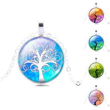 Fashion Life Tree Pendant Necklace Vintage Sterling Silver Chain Necklace in Jewelry Classic Glass Cabochon Necklace