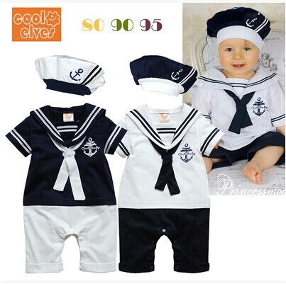 Retail New fashion Summer Newborn navy style baby romper suit kids boys girls rompers hat body