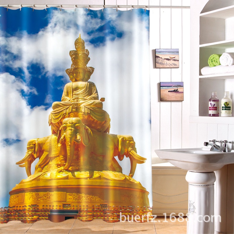 3D gold Buddha printing waterproof polyester shower curtain unique shower curtain for bathroom