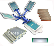 FAST and FREE shipping! 4 color silk screen printing kit t-shirt printer press equipment carousel stretched frame squeegee