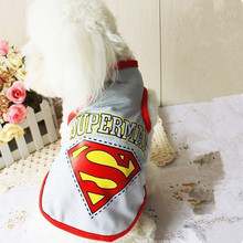 2015 New Cool Summer Pet Dog Clothes Fashion Superman Mesh Vest Shirt Clothes for Dogs Pet clothing Free Shipping