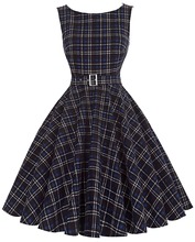 Women Summer Rockabilly Dress 2016 Print floral Audrey Hepburn tunic robe Casual clothing Vestidos 50s Vintage Plaid Dresses