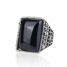 Vintage Jewelry Black Crystal Rings For Men Punk Rock Silver Plated Ring Fashion Designer Wedding Accessories Size 11